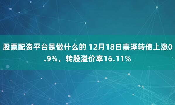 股票配资平台是做什么的 12月18日嘉泽转债上涨0.9%，转股溢价率16.11%