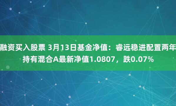 融资买入股票 3月13日基金净值：睿远稳进配置两年持有混合A最新净值1.0807，跌0.07%